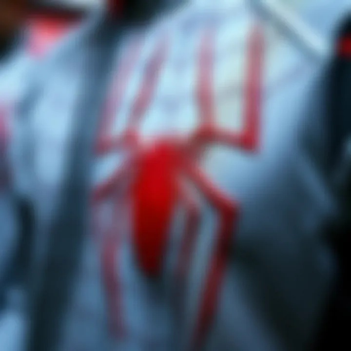 Close-up of the intricate design details on adidas Spider Man 2 apparel