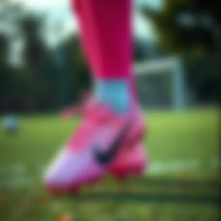 Stylish pink Air Zoom cleats on a soccer field