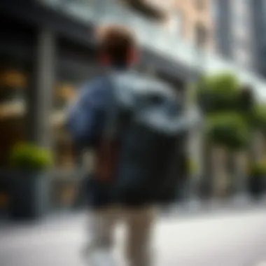 Cabin Backpack in Urban Environment Versatile cabin backpack being used in urban setting