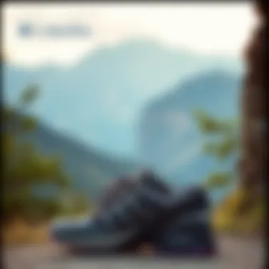 Columbia Shoes Resting Next to a Picturesque Mountain View Columbia shoes resting next to a picturesque mountain view