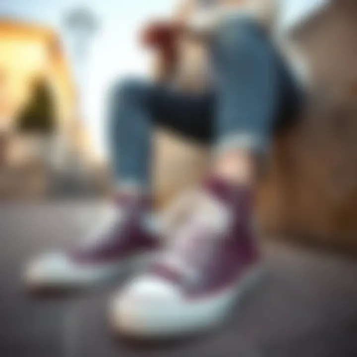 A fashionable outfit complemented by Converse leather shoes