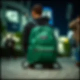Urban Elegance: The Eastpak Green Backpack Stylish Eastpak green backpack in an urban setting