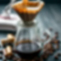 A beautifully arranged coffee filter setup with ground coffee and boiling water.