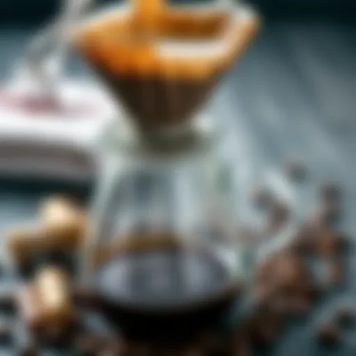 Art of Brewing Filter Coffee A beautifully arranged coffee filter setup with ground coffee and boiling water.