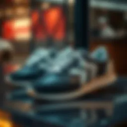 Elegant black and white sneakers displayed on a sleek surface