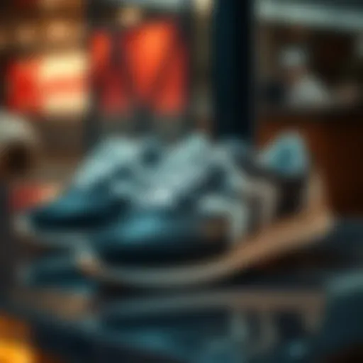 Elegant black and white sneakers displayed on a sleek surface