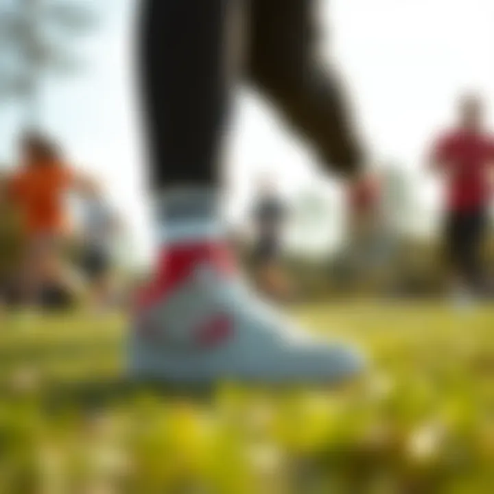 Hummel Sneakers in Action An outdoor scene with individuals wearing Hummel sneakers during various physical activities.