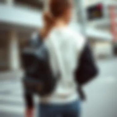 Chic Urban Outfit with Backpack A chic backpack paired with casual attire in an urban setting
