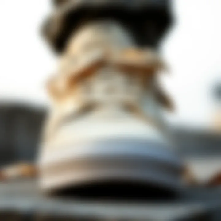 Close-up of cream Vans shoes material and details