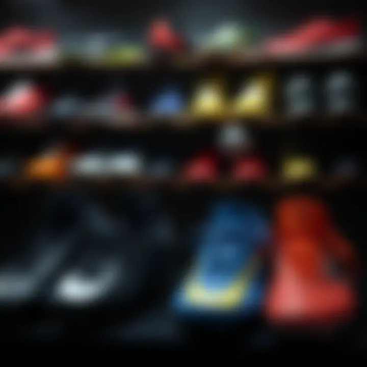 Diverse Types of Soccer Cleats for Various Sports Different types of soccer cleats arranged on a sports equipment shelf