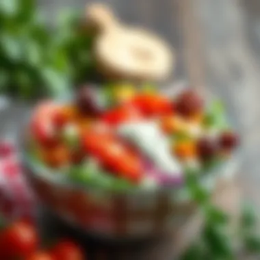 A vibrant salad bowl filled with fresh vegetables and light dressing