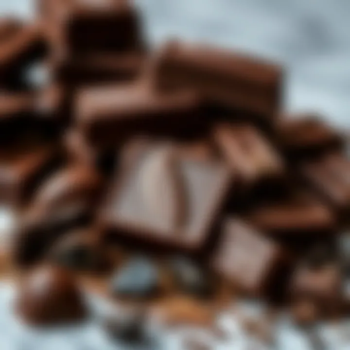 An array of delicious dark chocolate pieces, highlighting their health benefits.