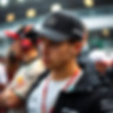 Stylish individual wearing a Mercedes F1 cap at a Formula 1 event