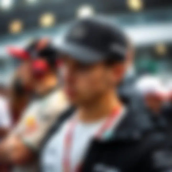 Stylish individual wearing a Mercedes F1 cap at a Formula 1 event