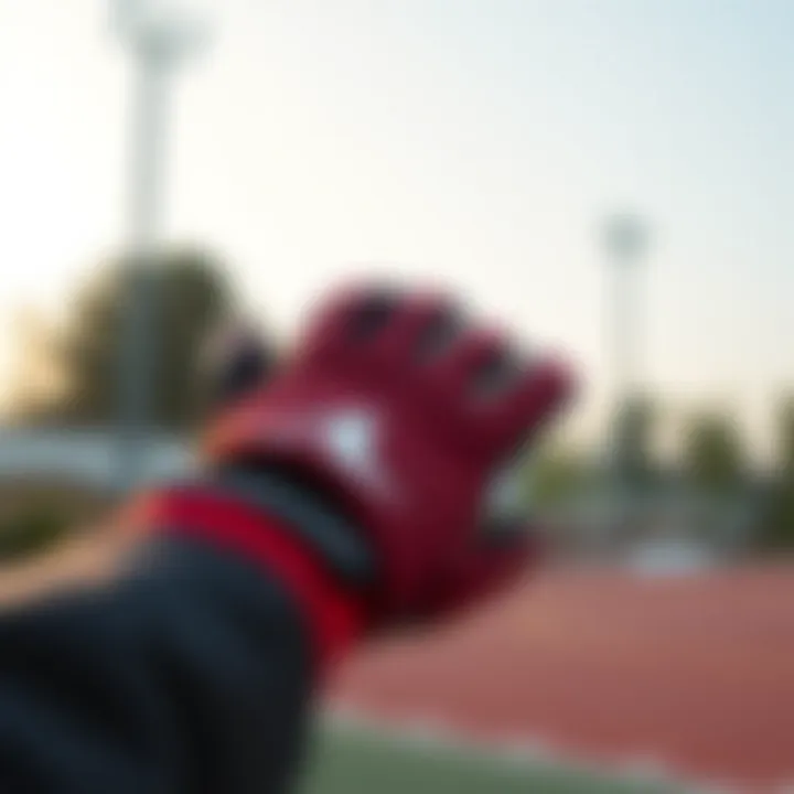 Stylish design of Muslera gloves showcased in a sports environment