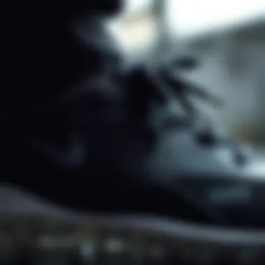 Close-up view of Nike black shoe detailing