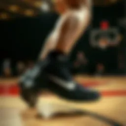 Dynamic action shot of a female athlete wearing Nike Kyrie shoes on the court