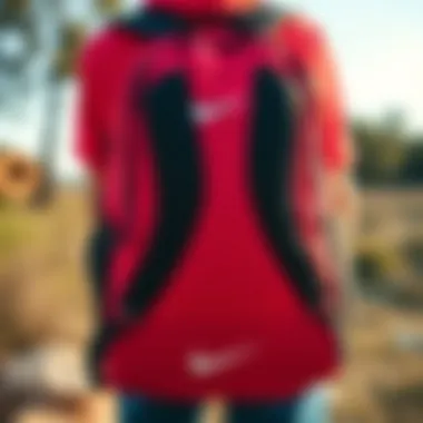 Stylish red Nike backpack displayed outdoors