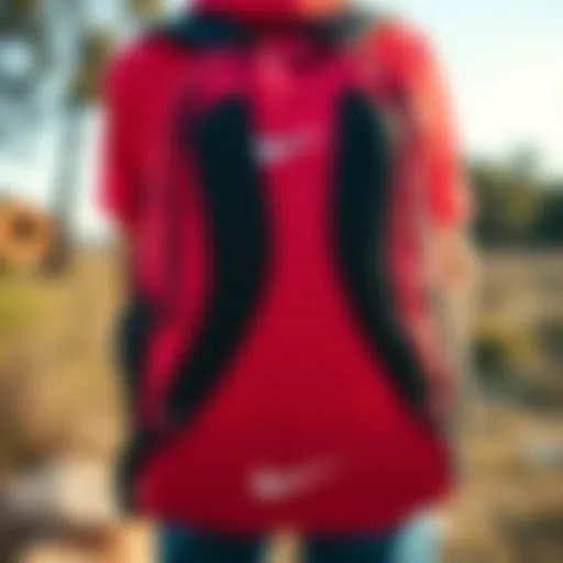 Stylish red Nike backpack displayed outdoors