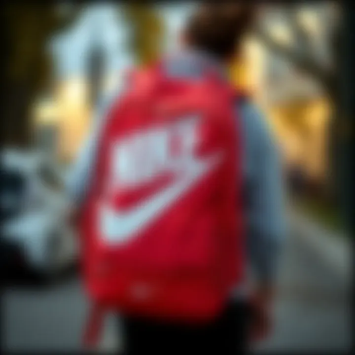Nike red backpack paired with trendy athletic wear