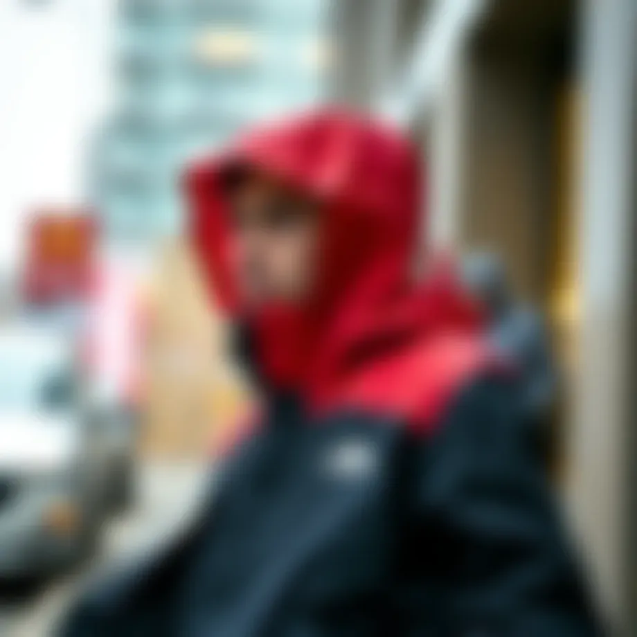 Stylish rain jacket showcased in an urban setting