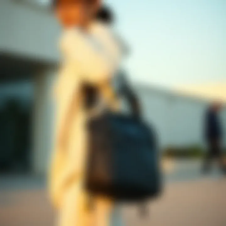 Shoulder Bag with Sporty Outfit A model pairing a shoulder bag with casual sportswear