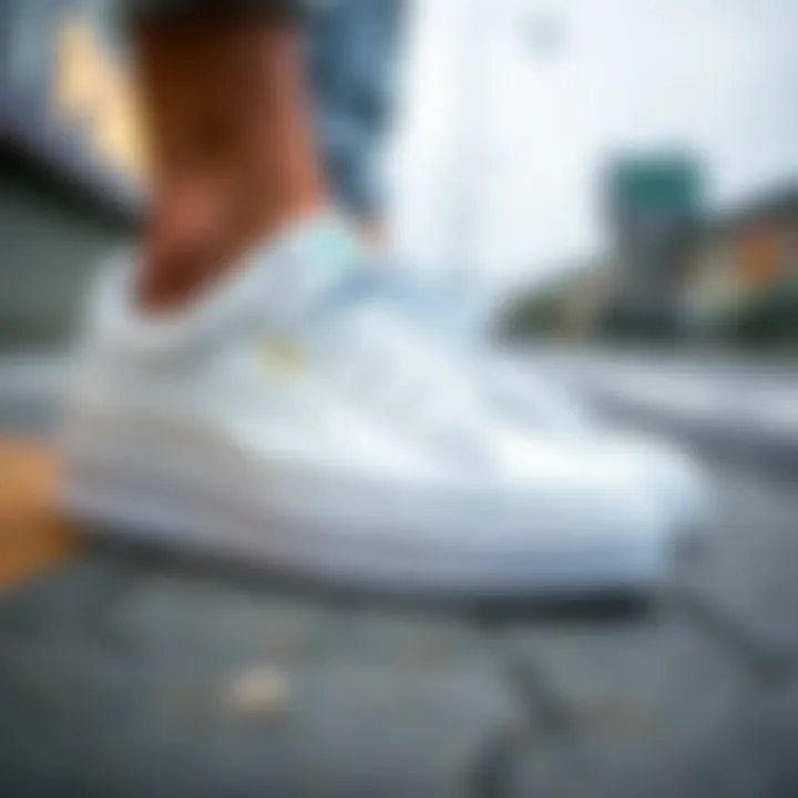 Close-up of Puma white sneakers showcasing material quality