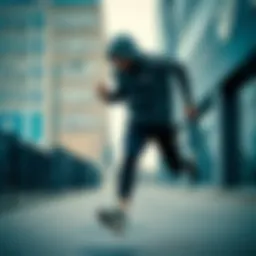 A dynamic athlete showcasing Reebok sportswear in an urban setting