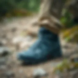 Waterproof Salomon footwear on a rugged trail