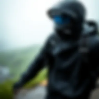 Close-up of Salomon waterproof jacket in rainy weather