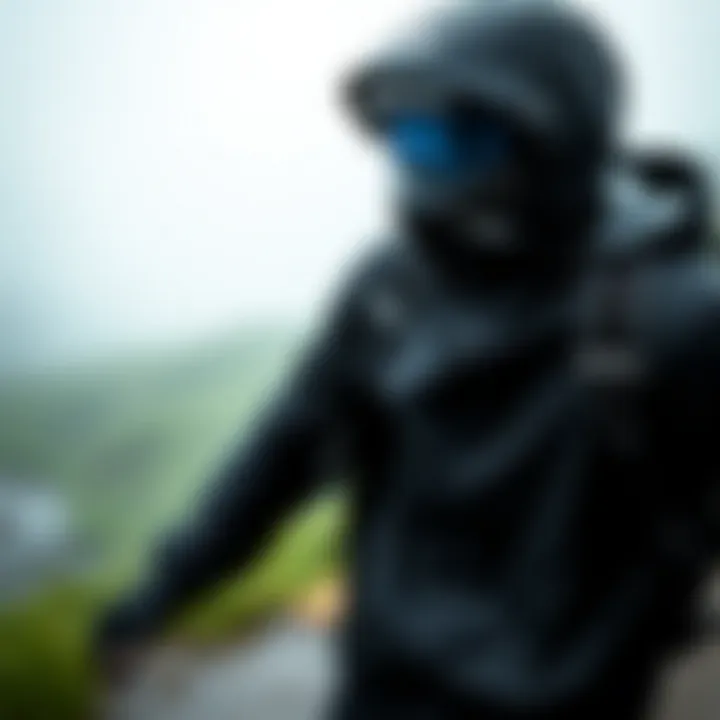 Close-up of Salomon waterproof jacket in rainy weather