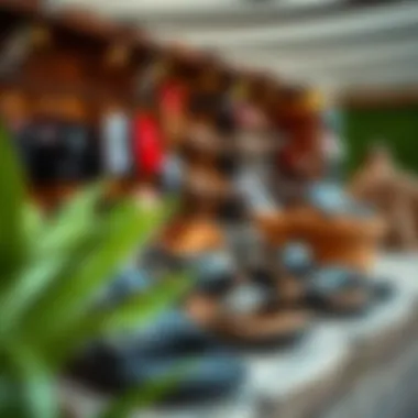 Sandals displayed in a trendy outdoor setting