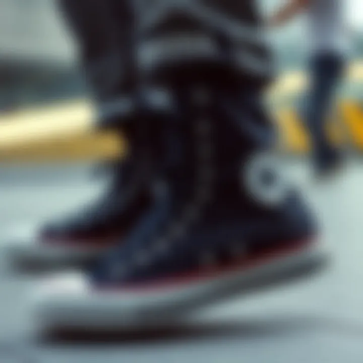 Diverse styles of black high-top Converse showcased in a fashion-forward context.