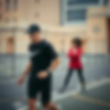 Dynamic lifestyle shots featuring the black Nike t-shirt in action.