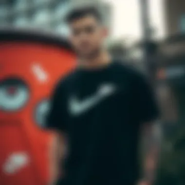 Versatile styling options for black Nike t-shirt in various settings.