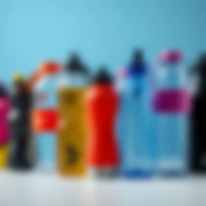 Various types of sports water bottles displayed