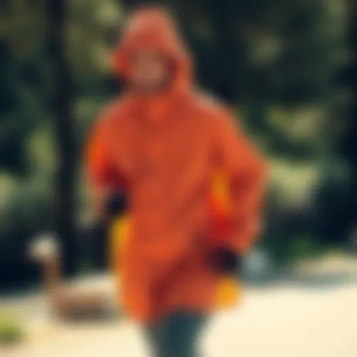 Stylish T Box raincoat in action during outdoor activity