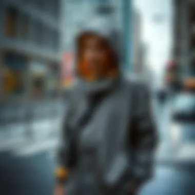 T Box Raincoat: Urban Elegance T Box raincoat displayed in an urban setting