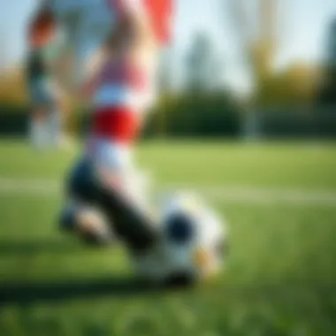 A child playing soccer on a turf field wearing specialized cleats