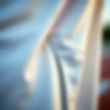 Close-up of the fabric and design details of long-legged shorts, emphasizing quality and style.