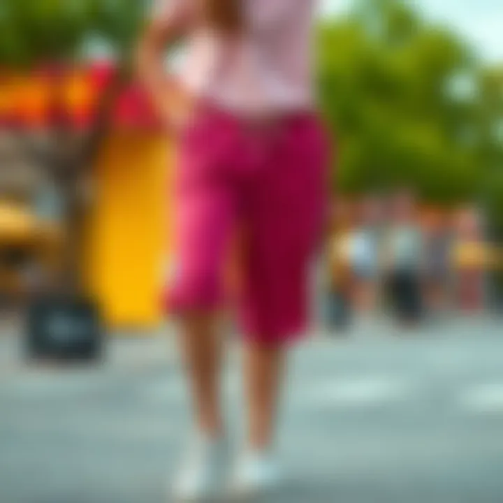 A stylish pair of long-legged shorts in a vibrant color, showcasing modern fashion trends.