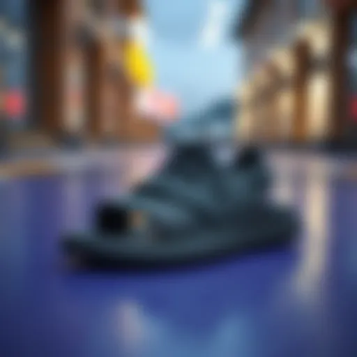 Stylish Yeezy sandals on a vibrant surface